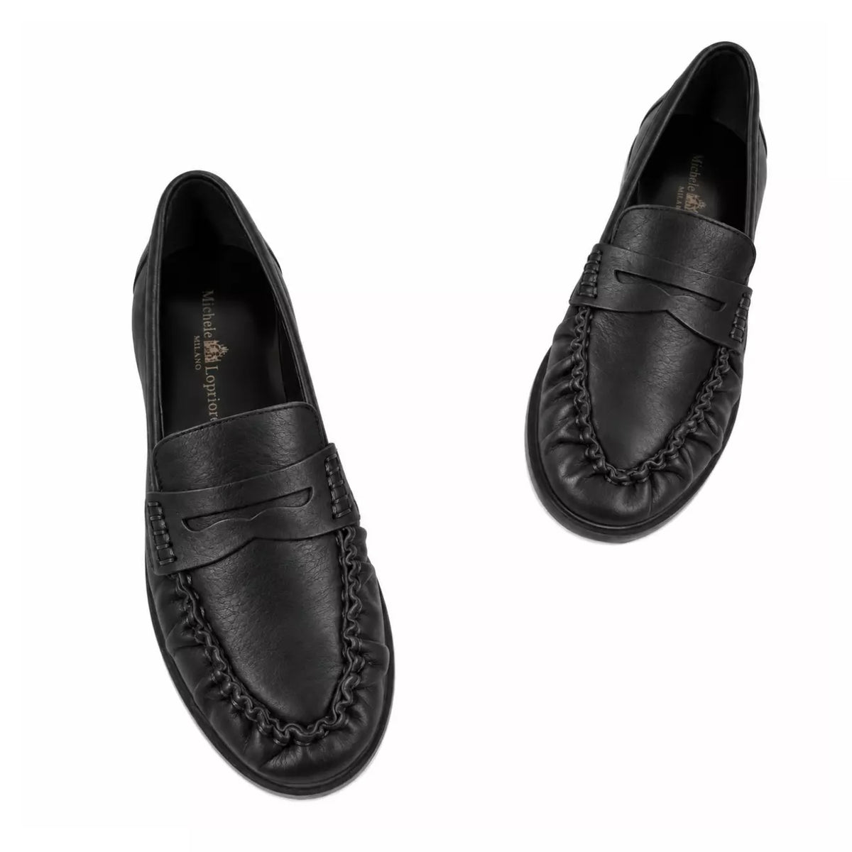 Mocassino in rock nero arricciato | Michele Lopriore