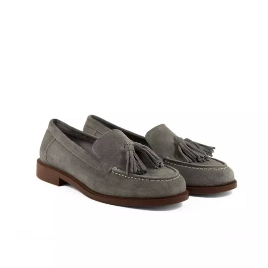Mocassino in camoscio grigio con nappine | Michele Lopriore