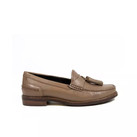 Mocassino modello college in pelle taupe con nappine