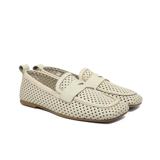 Mocassino in nappa traforata marshmellow con punta squadrata