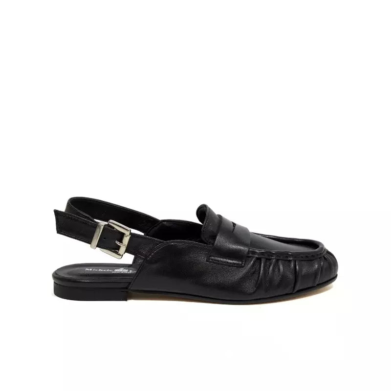 Mocassino slingback in pelle nera | Michele Lopriore