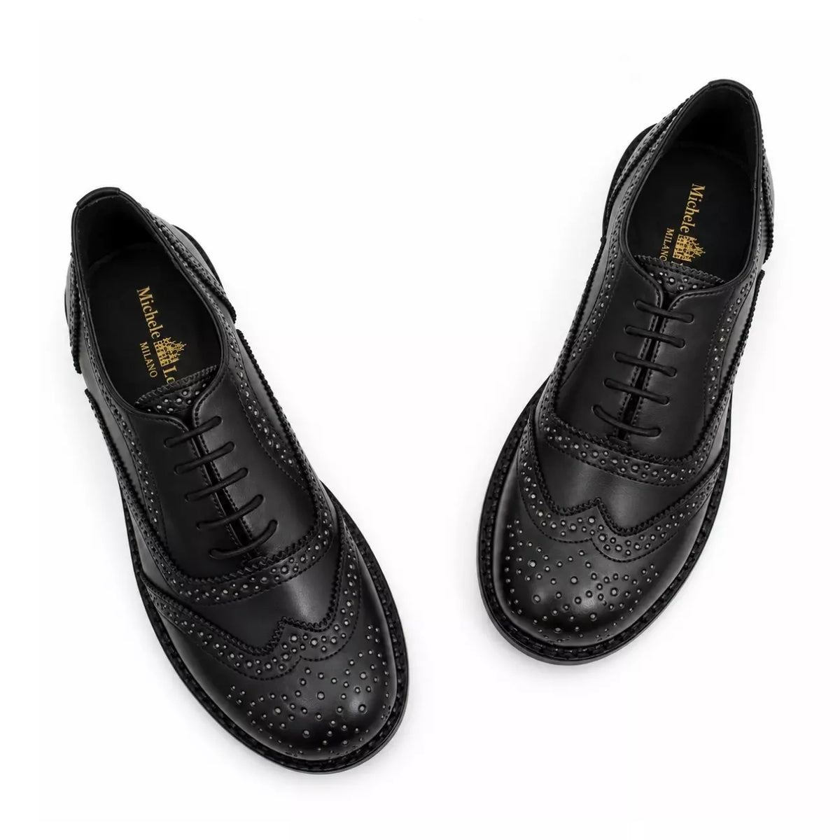 Oxford nera in vera pelle con lavorazione brogue | Michele Lopriore
