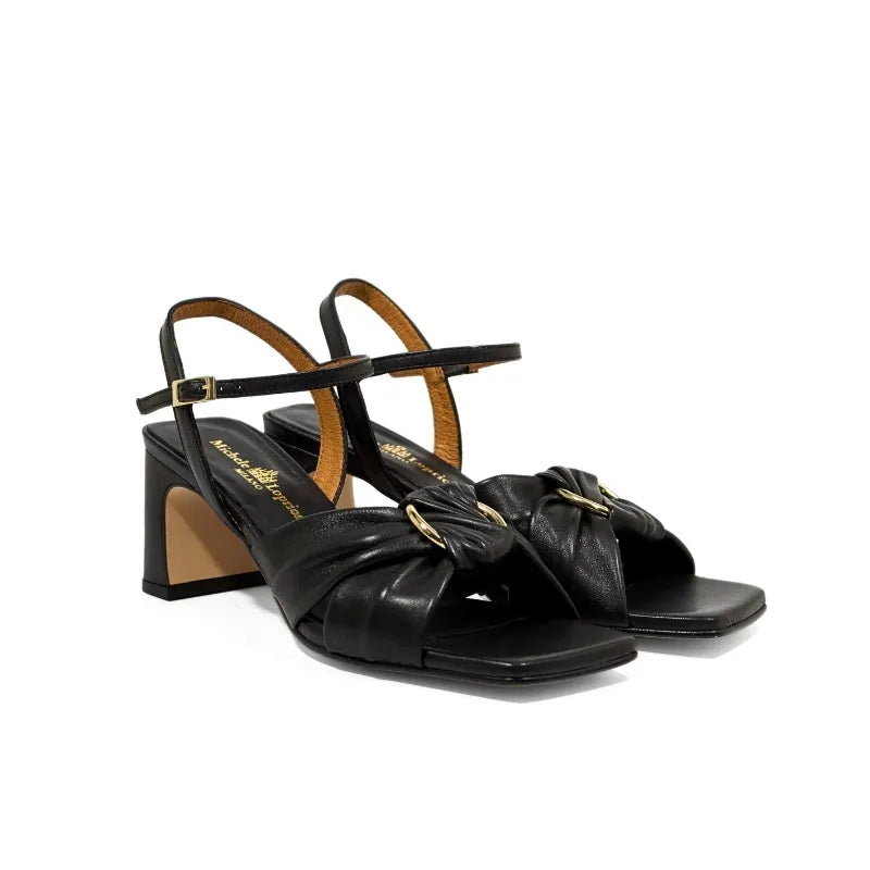 Sandalo in pelle testa di moro con tacco largo 7 cm | Michele Lopriore