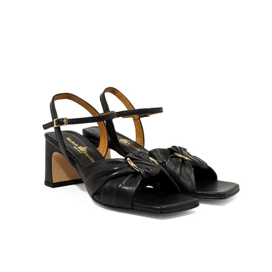 Sandalo in pelle testa di moro con tacco largo 7 cm | Michele Lopriore