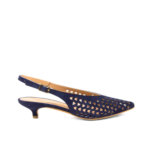 Slingback camoscio blu traforata con tacco basso