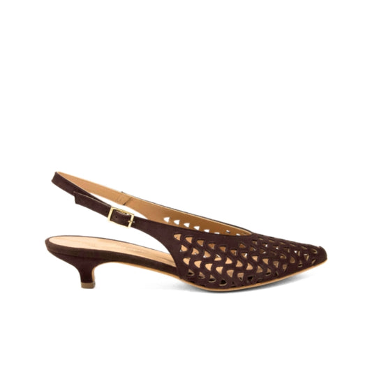 Slingback camoscio moro traforata con tacco basso