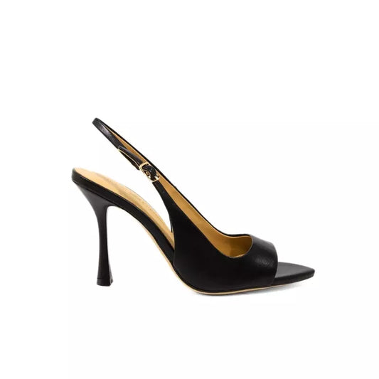 Slingback in nappa nera con punta aperta e tacco alto
