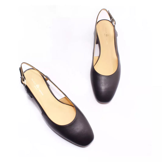 Slingback in nappa nera con tacco basso largo | Michele Lopriore