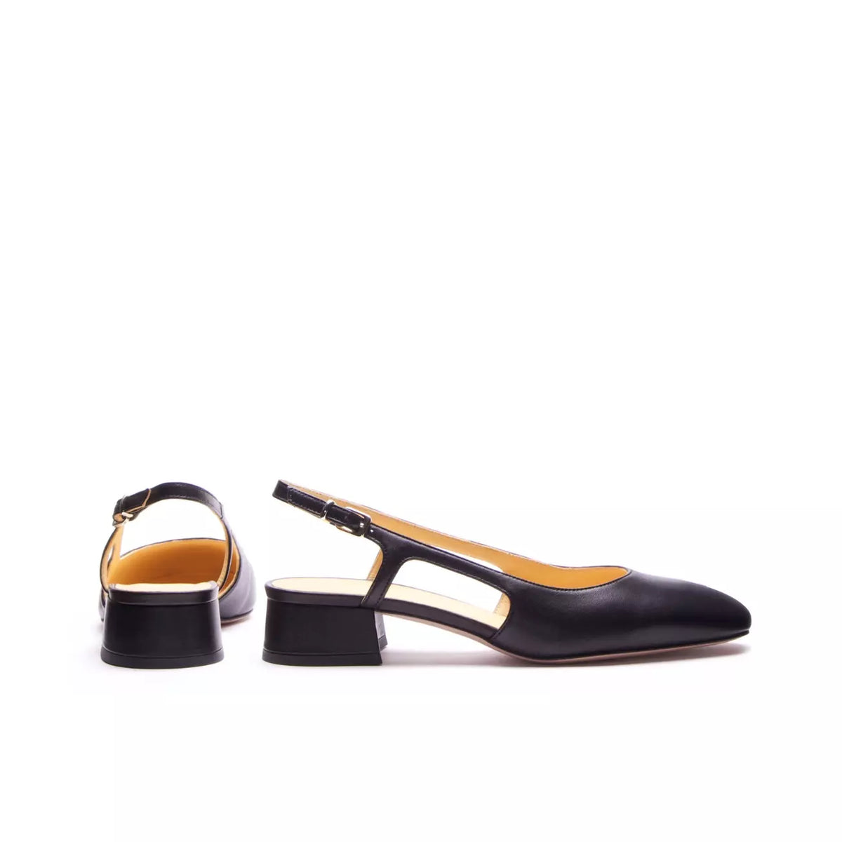 Slingback in nappa nera con tacco basso largo | Michele Lopriore