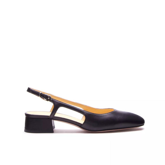 Slingback in nappa nera con tacco basso largo | Michele Lopriore