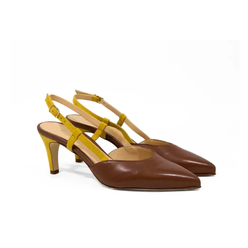Slingback cuoio e senape con cinturini incrociati | Michele Lopriore