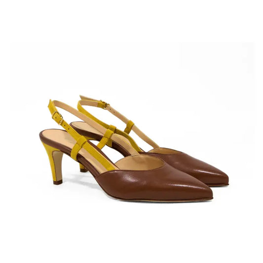 Slingback cuoio e senape con cinturini incrociati | Michele Lopriore