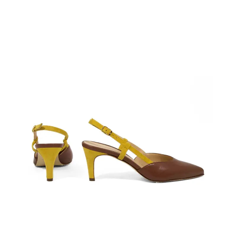 Slingback cuoio e senape con cinturini incrociati | Michele Lopriore