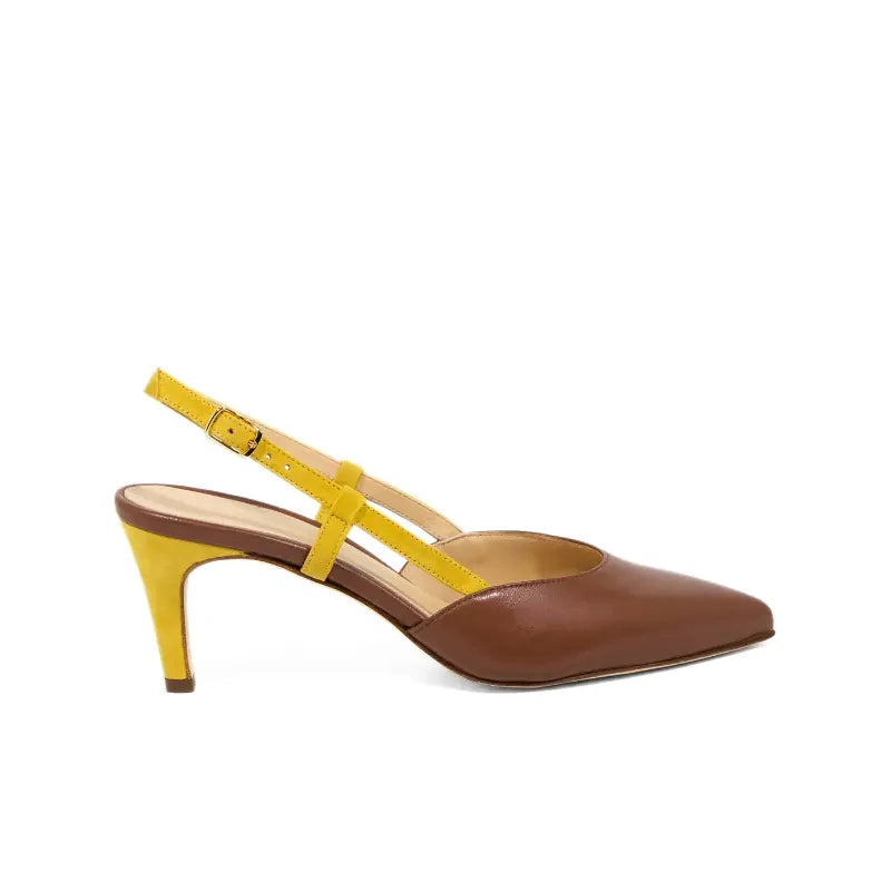 Slingback cuoio e senape con cinturini incrociati | Michele Lopriore