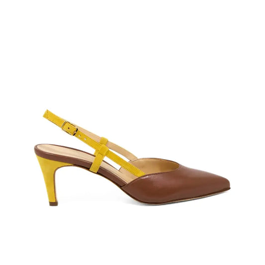 Slingback cuoio e senape con cinturini incrociati | Michele Lopriore