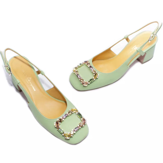 Slingback verde con fibbia gioiello e tacco largo | Michele Lopriore