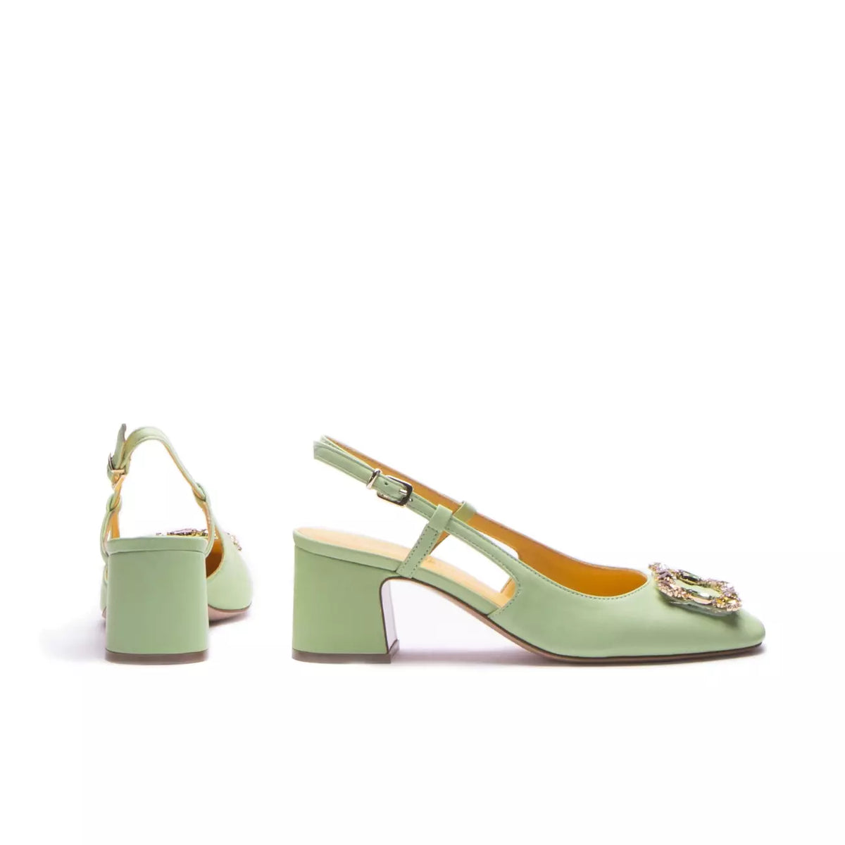 Slingback verde con fibbia gioiello e tacco largo | Michele Lopriore
