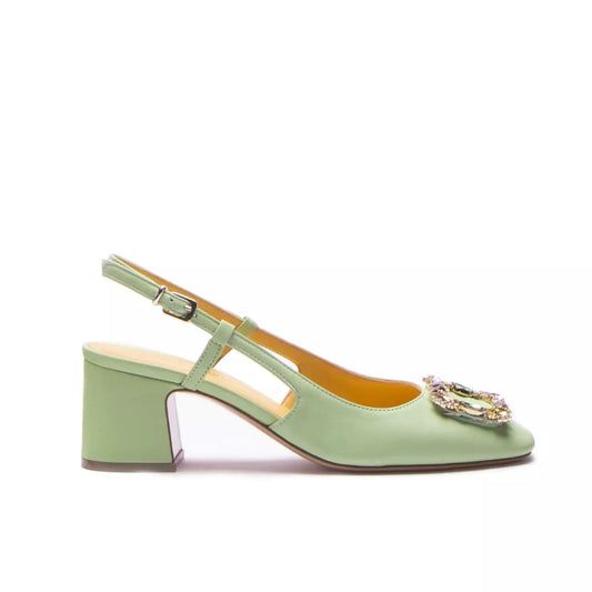 Slingback verde con fibbia gioiello e tacco largo | Michele Lopriore