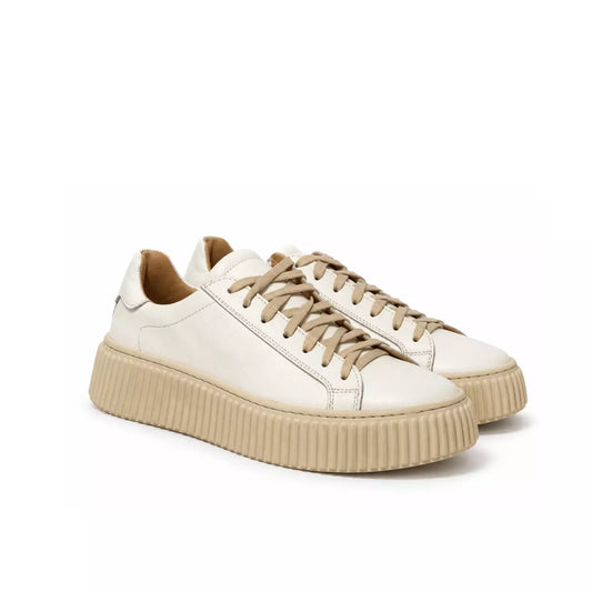 Sneaker donna in nappa bianca con suola platform beige | Michele Lopriore