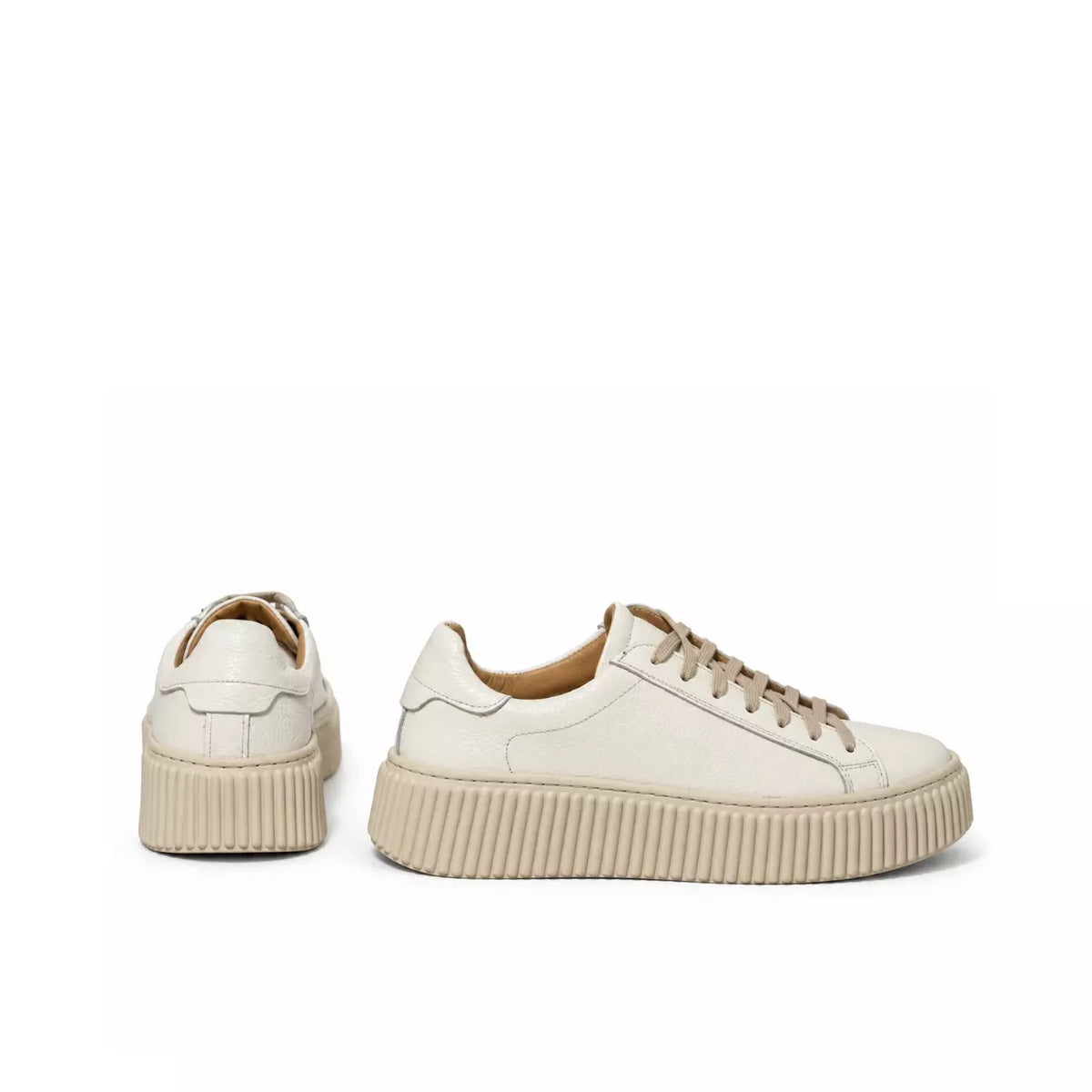 Sneaker donna in nappa bianca con suola platform beige | Michele Lopriore