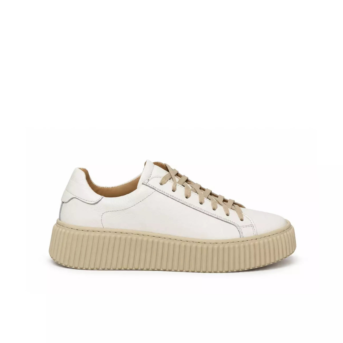 Sneaker donna in nappa bianca con suola platform beige | Michele Lopriore