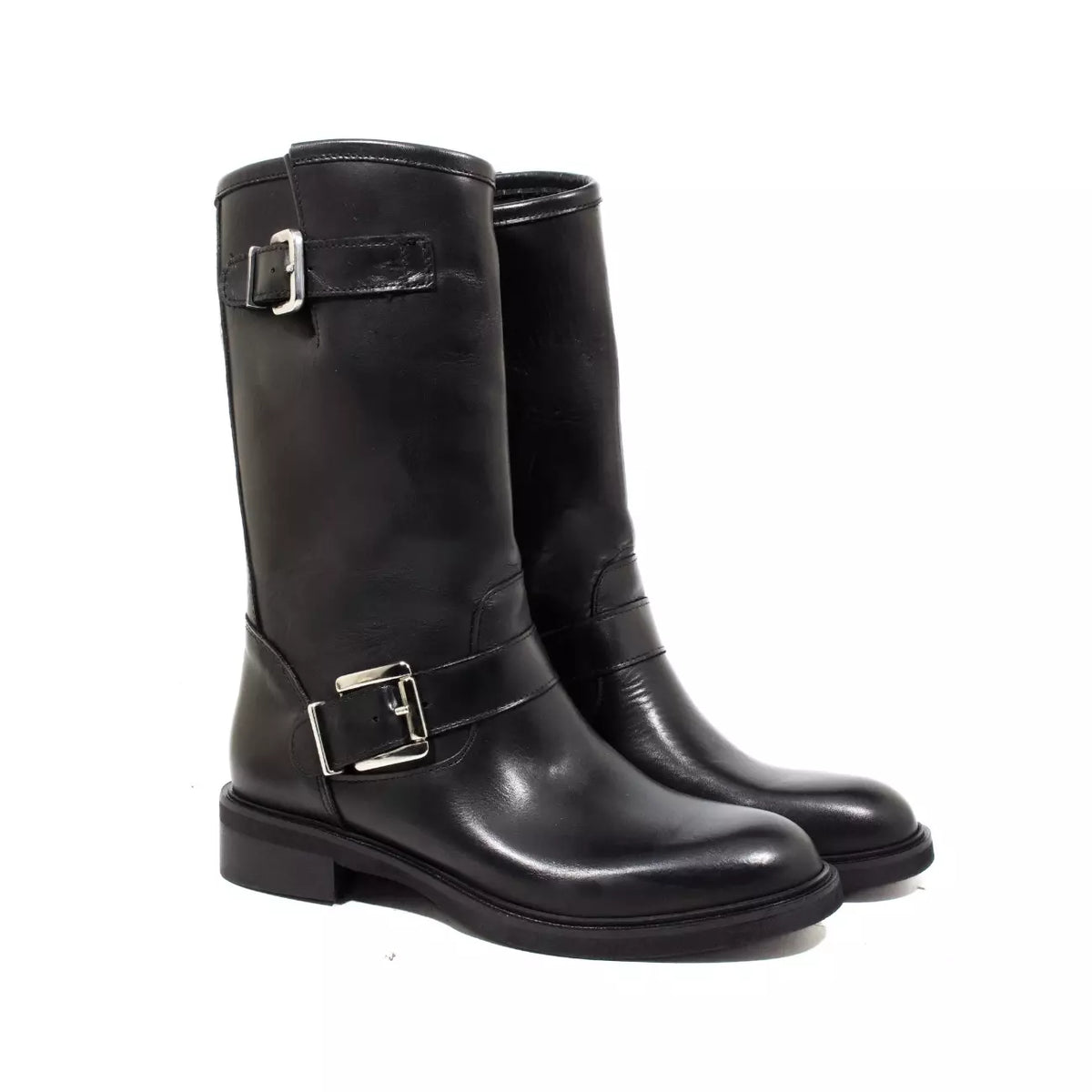 Stivale biker nappa nera con fibbie | Michele Lopriore