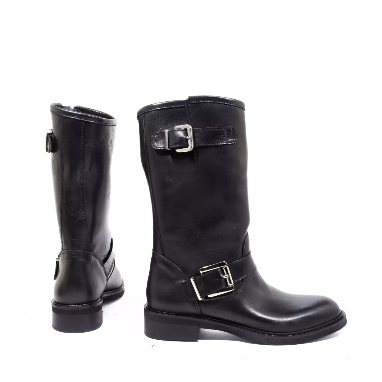 Stivale biker nappa nera con fibbie | Michele Lopriore