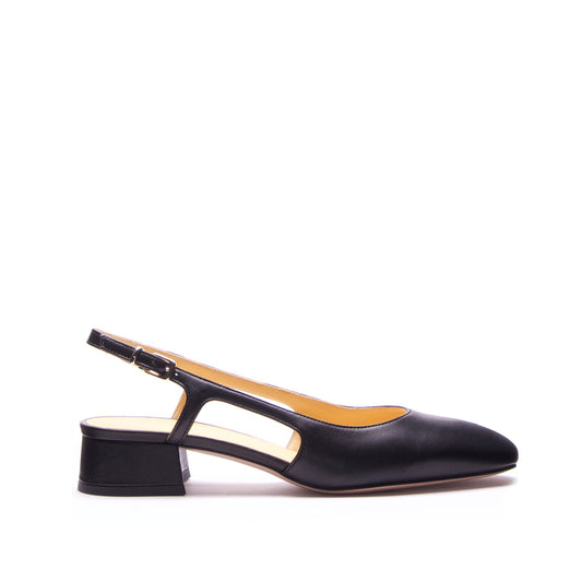 SANDALO SLINGBACK IN NAPPA NERA CON PUNTA TONDA E TACCO A BLOCCO BASSO 3CM